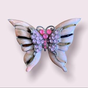 Vintage Pink Rhinestone Butterfly Brooch